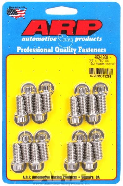 Exhaust Header Bolt Kit, 12-Point S/S  Universal 3/8" X .750" UHL (16 Pack)