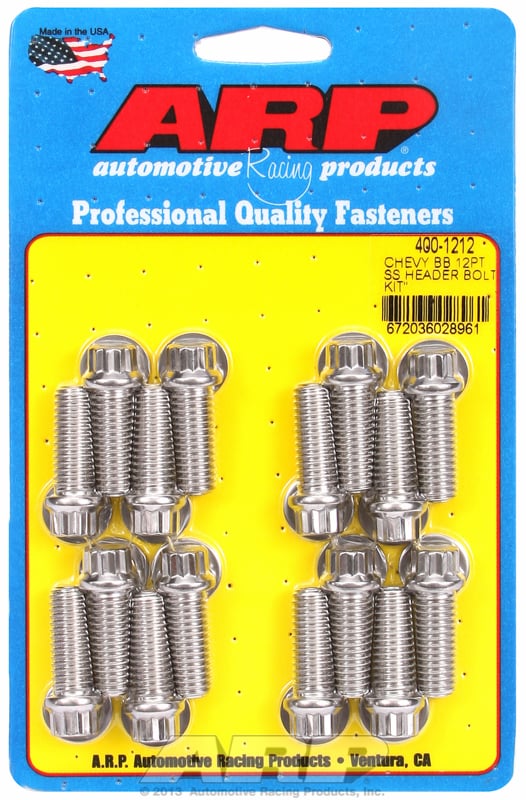 Exhaust Header Bolt Kit, 12-Point S/S   fits BB Chev 3/8" X 1.000" UHL (16 Pack)