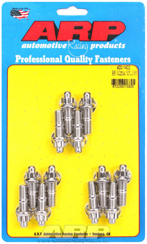 Exhaust Header Stud Kit, 12-Point S/S   fits SB Chev 3/8" Thread x 1.670" OAL (12 Pack)