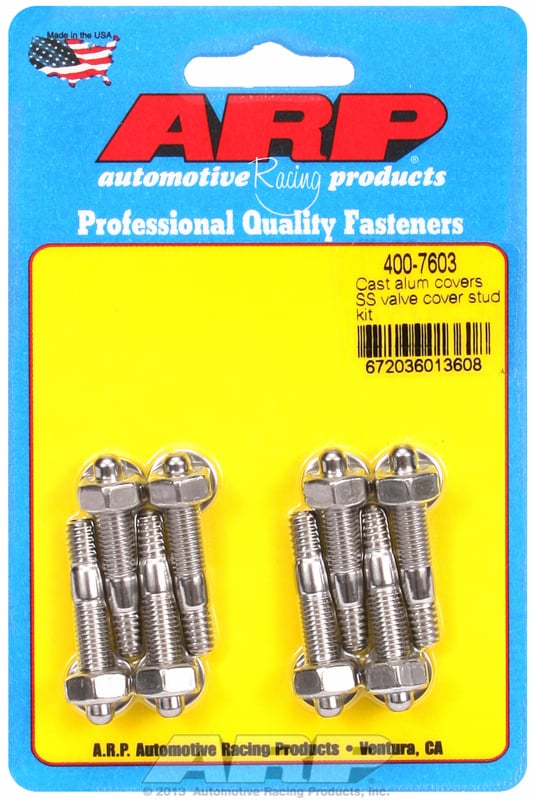 Valve Cover Stud Kit, Hex Nut S/S
fits Aluminium Valve Covers 1/4-20 Thread x 1.500" OAL (8-Pack)