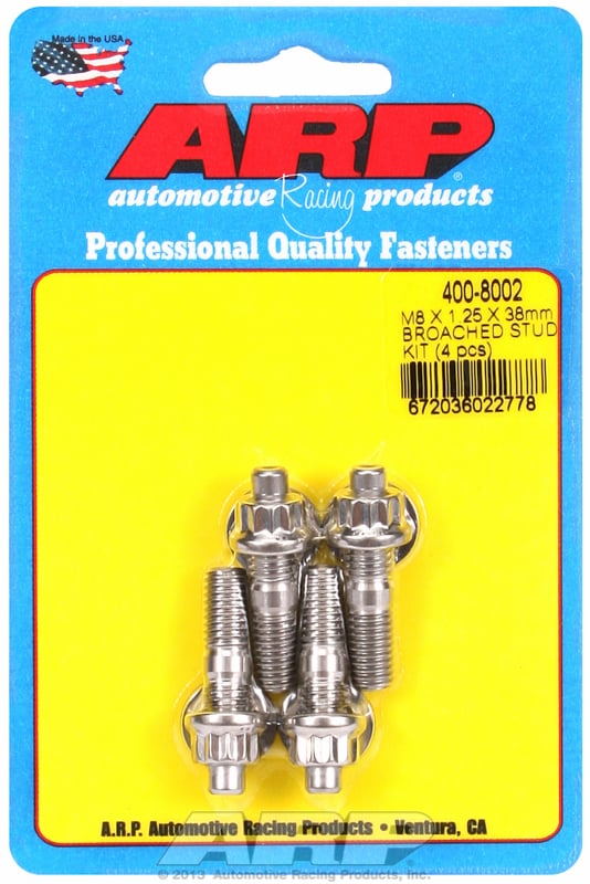 Accessory Stud Kit, 12-Point Nut S/S  M8 x 1.25 Thread x 1.500" OAL (4-Pack)