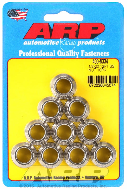 12-Point Nut, Polished S/S
1/2" UNF Thread, 9/16" Socket (10-Pack)