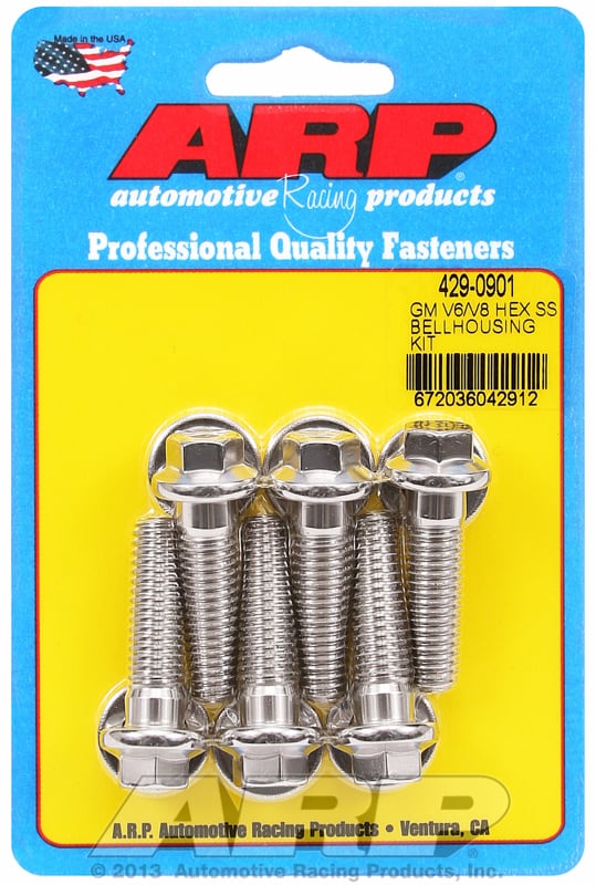 Bellhousing Bolt Kit, Hex Head S/S
fits SB/BB & V6 Chev, 3/8-16 Thread x 1.375" UHL