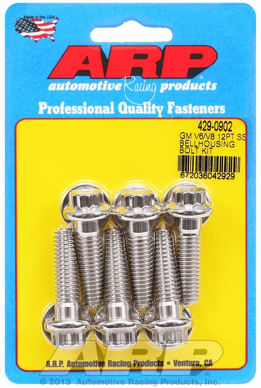 Bellhousing Bolt Kit, 12-Point S/S
fits SB/BB & V6 Chev, 3/8-16 Thread x 1.375" UHL