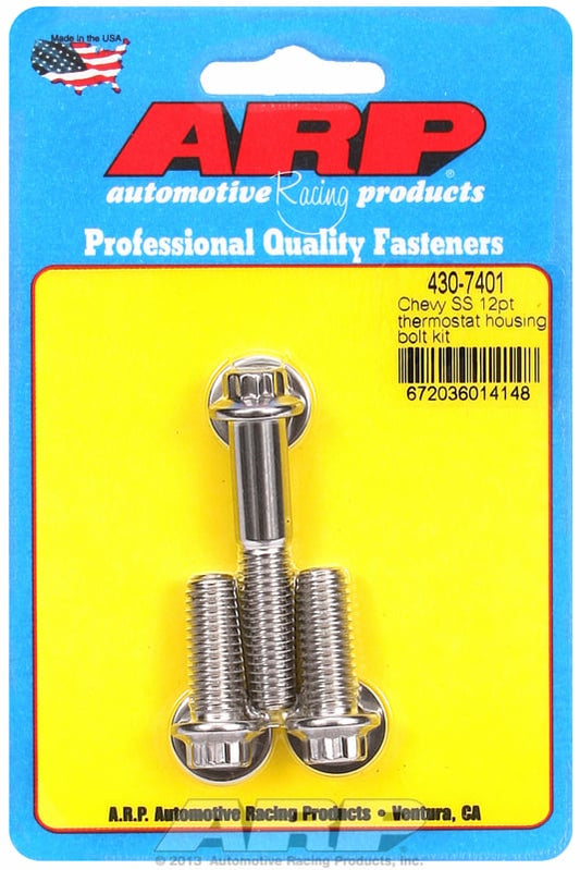 Thermostat Housing Bolt Kit, 12-Point Head S/S  fits SB/BB Chev 5/16-24 Thread x 1.000/2.000" UHL