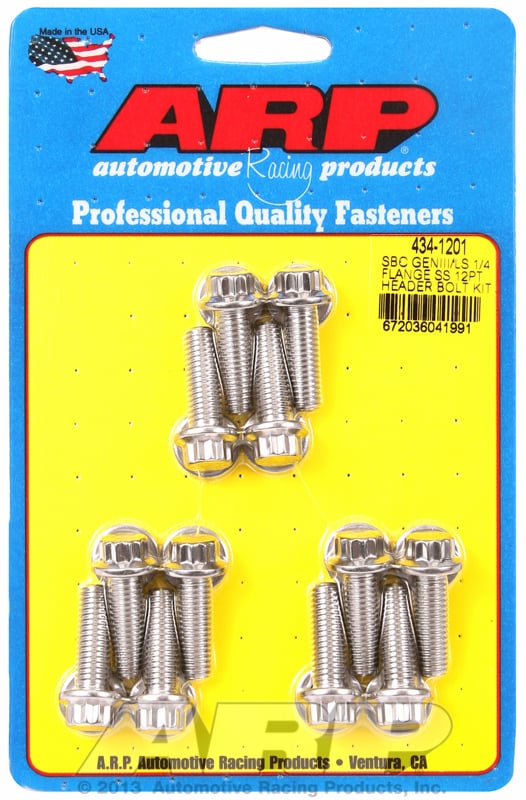 Exhaust Header Bolt Kit, 12-Point S/S   fits GM LS Series M8 X .984" UHL (12 Pack) 1/4" Wide Header Flange