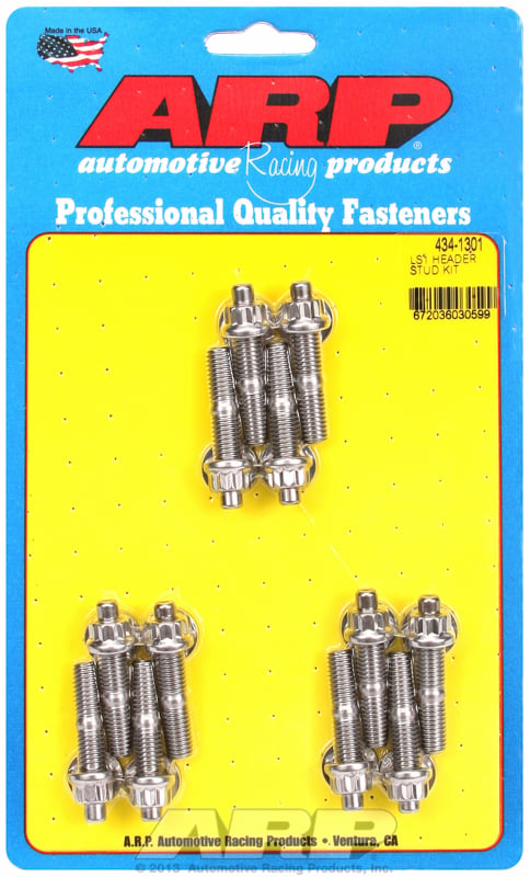 Exhaust Header Stud Kit, 12-Point Nut S/S  fits GM LS Series M8 X 1.750" OAL (12 Pack) 3/8" Wide Header Flange