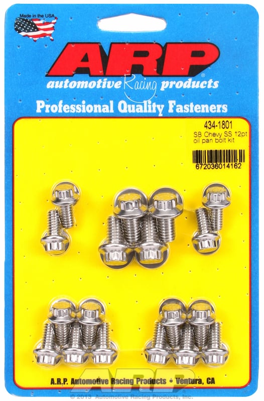 Oil Pan Bolt Kit, 12-Point S/S
fits SB Chev (With Standard 2-Piece Pan Gasket)