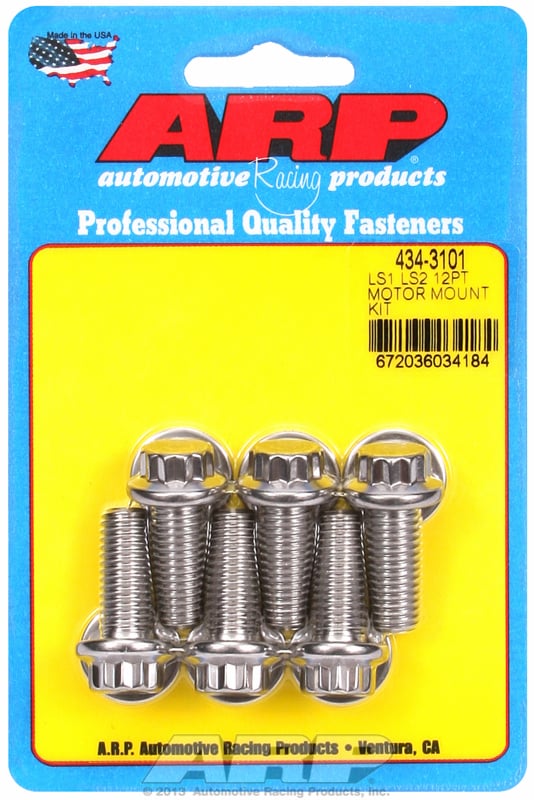 Motor Mount Bolt Kit, 12-Point Head S/S   fits GM LS Series, Mounts Bracket To Block (6-Pack)