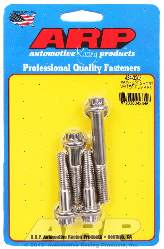 Water Pump Bolt Kit, 12-Point Head S/S   fits SB Chev With Short Water Pump