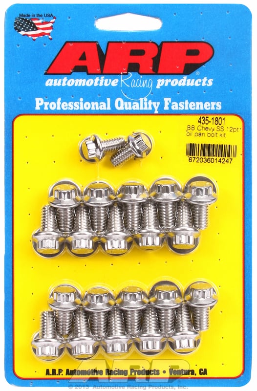 Oil Pan Bolt Kit, 12-Point S/S
fits BB Chev (With Standard 2-Piece Pan Gasket)