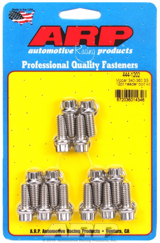 Exhaust Header Bolt Kit, 12-Point S/S   fits SB/BB Chrysler 5/16" Thread X .750" UHL (14 Pack)