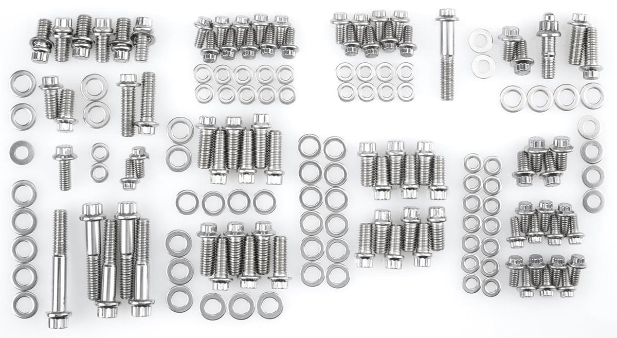 Engine Accessory Bolt Kit, 12-Point Head S/S  fits SB Chev 350-400 With Headers (1986 & Earlier)