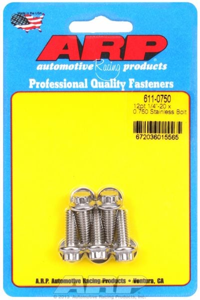 5-Pack Bolt Kit, 12-Point Head S/S  1/4" UNC x .750" UHL With 5/16" Socket Head