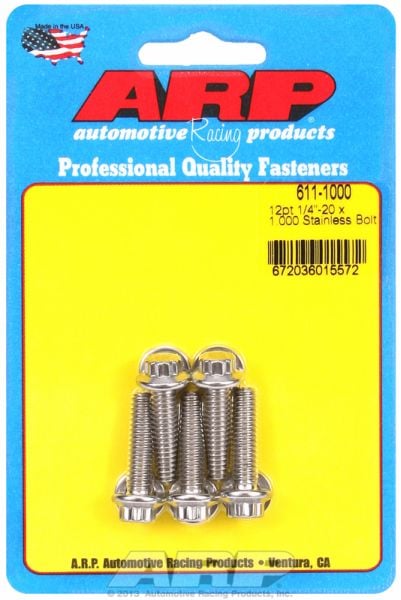 5-Pack Bolt Kit, 12-Point Head S/S  1/4" UNC x 1.000" UHL With 5/16" Socket Head