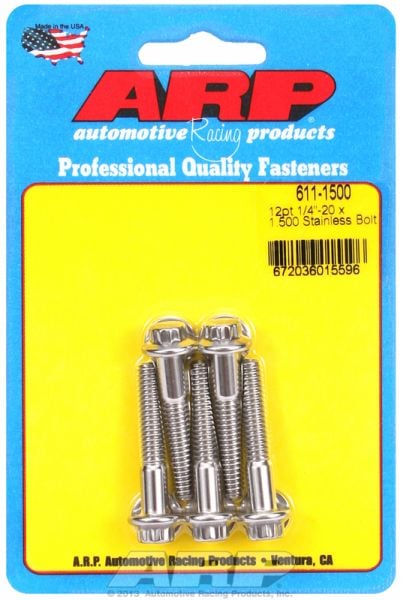 5-Pack Bolt Kit, 12-Point Head S/S  1/4" UNC x 1.500" UHL With 5/16" Socket Head