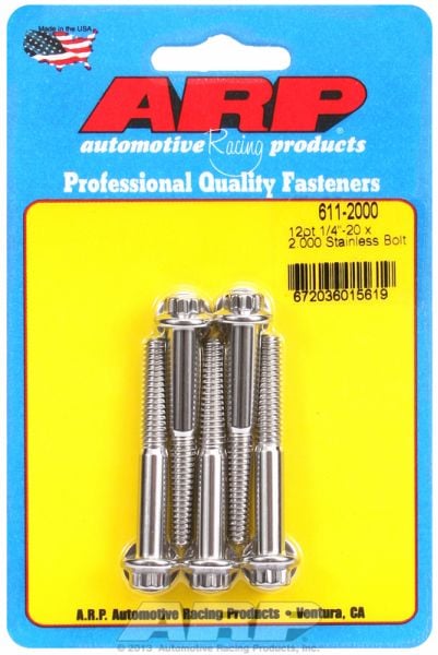 5-Pack Bolt Kit, 12-Point Head S/S  1/4" UNC x 2.000" UHL With 5/16" Socket Head