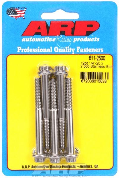 5-Pack Bolt Kit, 12-Point Head S/S  1/4" UNC x 2.500" UHL With 5/16" Socket Head