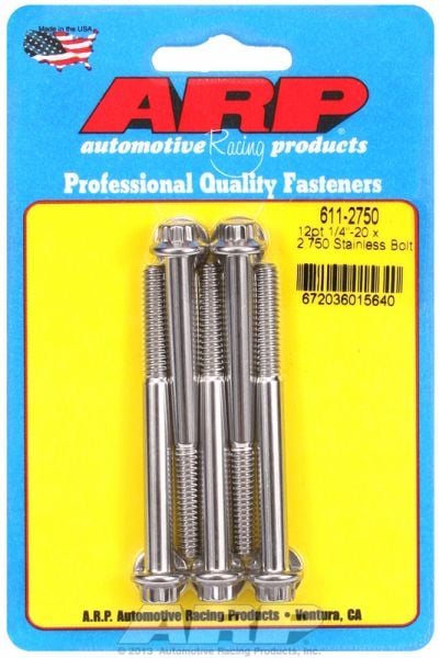 5-Pack Bolt Kit, 12-Point Head S/S  1/4" UNC x 2.750" UHL With 5/16" Socket Head