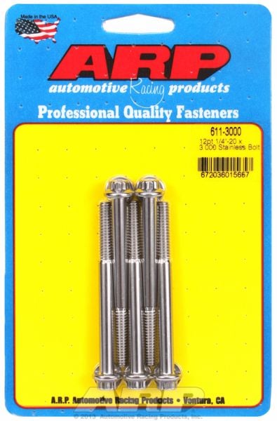 5-Pack Bolt Kit, 12-Point Head S/S  1/4" UNC x 3.000" UHL With 5/16" Socket Head