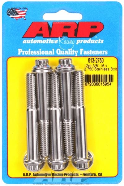 5-Pack Bolt Kit, 12-Point Head S/S  3/8" UNC x 2.750" UHL With 3/8" Socket Head