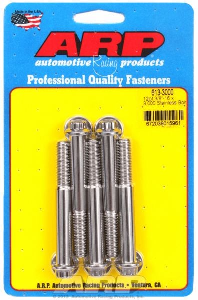 5-Pack Bolt Kit, 12-Point Head S/S  3/8" UNC x 3.000" UHL With 3/8" Socket Head