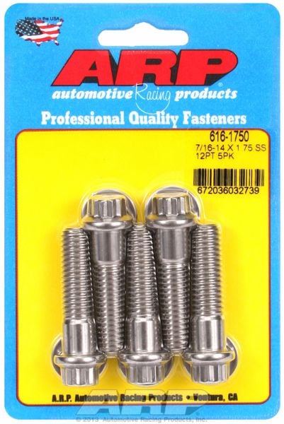 5-Pack Bolt Kit, 12-Point Head S/S  7/16" UNC x 1.750" UHL With 7/16" Socket Head