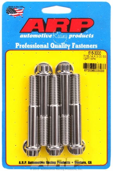 5-Pack Bolt Kit, 12-Point Head S/S  7/16" UNC x 3.000" UHL With 7/16" Socket Head