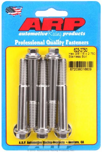 5-Pack Bolt Kit, Hex Head S/S  3/8" UNC x 2.750" UHL With 3/8" Socket