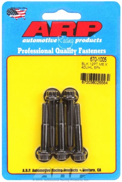 5-Pack Bolt Kit, 12-Point Head Black Oxide
M6 X 1.00 X 45mm UHL With 8mm Socket Head fits Nissan RB26 Cams