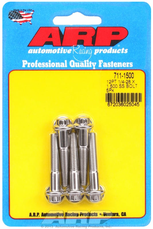 5-Pack Bolt Kit, 12-Point Head S/S
1/4" UNF x 1.500" UHL With 5/16" Socket Head