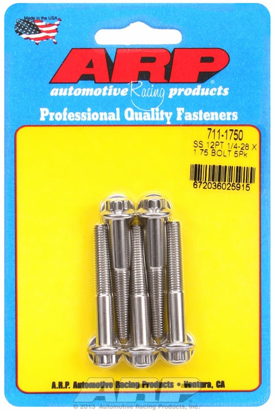 5-Pack Bolt Kit, 12-Point Head S/S  1/4" UNF x 1.750" UHL With 5/16" Socket Head