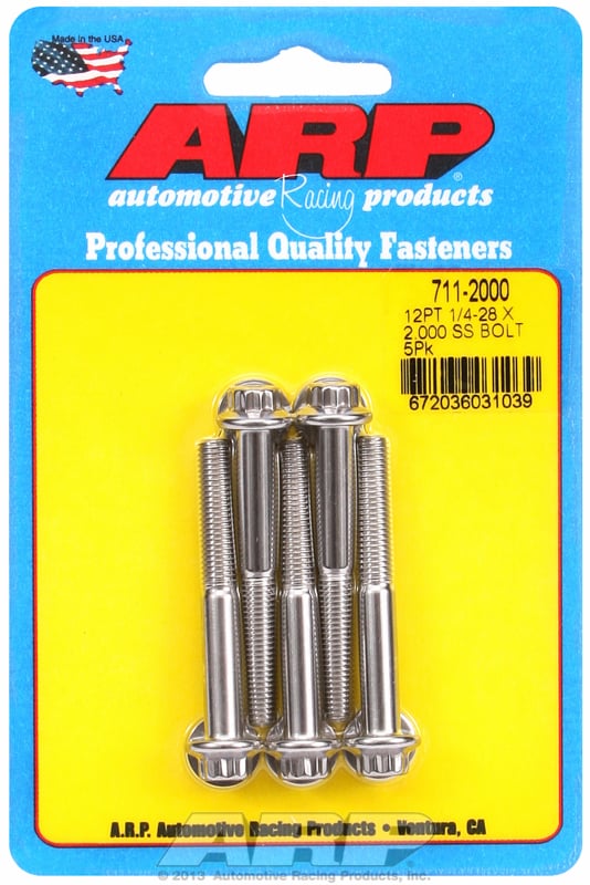 5-Pack Bolt Kit, 12-Point Head S/S  1/4" UNF x 2.000" UHL With 5/16" Socket Head