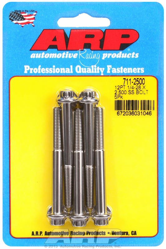 5-Pack Bolt Kit, 12-Point Head S/S
1/4" UNF x 2.500" UHL With 5/16" Socket Head