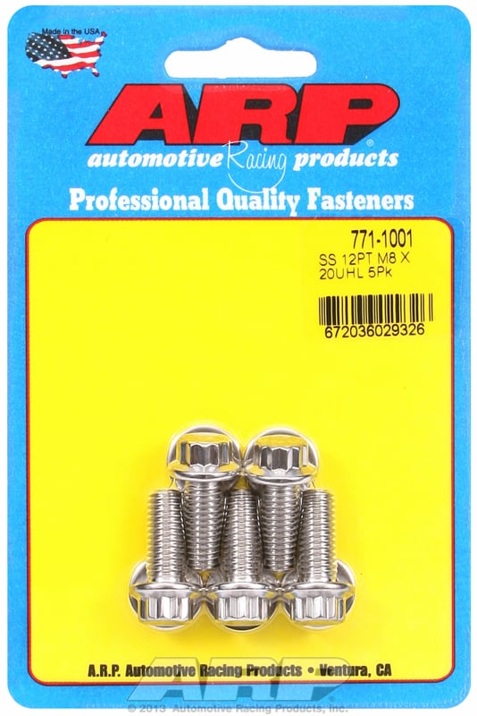 12-Point Head 8mm x 1.25 S/S Bolts  20mm UHL With 10mm Wrench Head, 5 pack