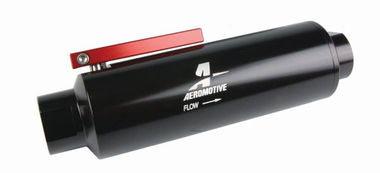 100 Micron Fuel Filter with Shut-off Valve
-12 Ports. Black/Red Anodised Finish