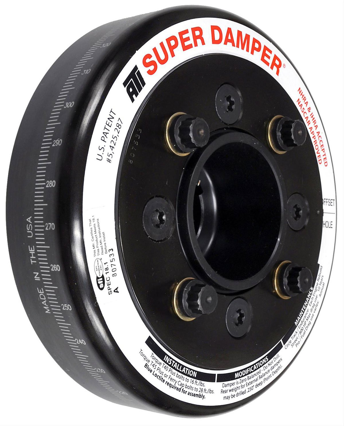 Super Damper Harmonic Balancer SFI Approved
Suit 289-302-351 Windsor & 302-351 Cleveland, Internal Balance, 10 O'Clock Timing