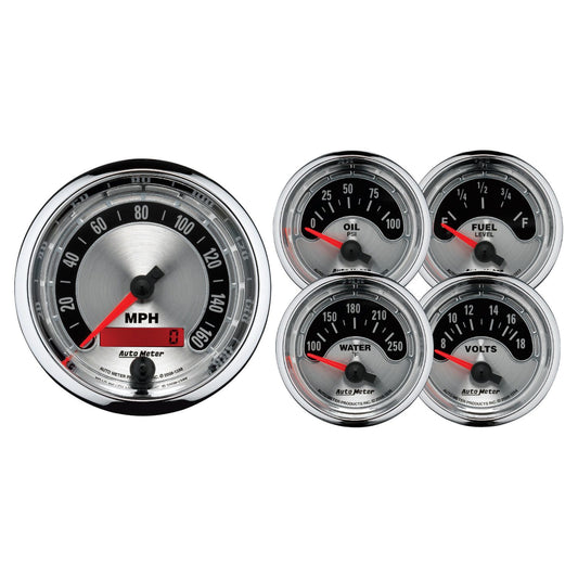 American Muscle Analog Gauge Kit
Speedometer, Water Temperature, Fuel Level, Voltmeter, Oil Pressure