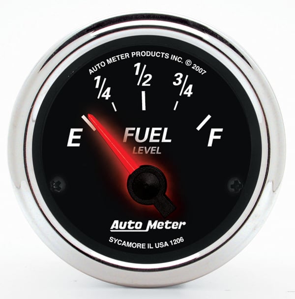 Designer Black II Fuel Level Gauge
2-1/16", Short Sweep Electric, 240 ohms Empty/33 ohms Full