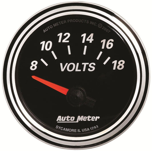 Designer Black II Voltmeter Gauge  2-1/16", Short Sweep Electric, 8-18 volts