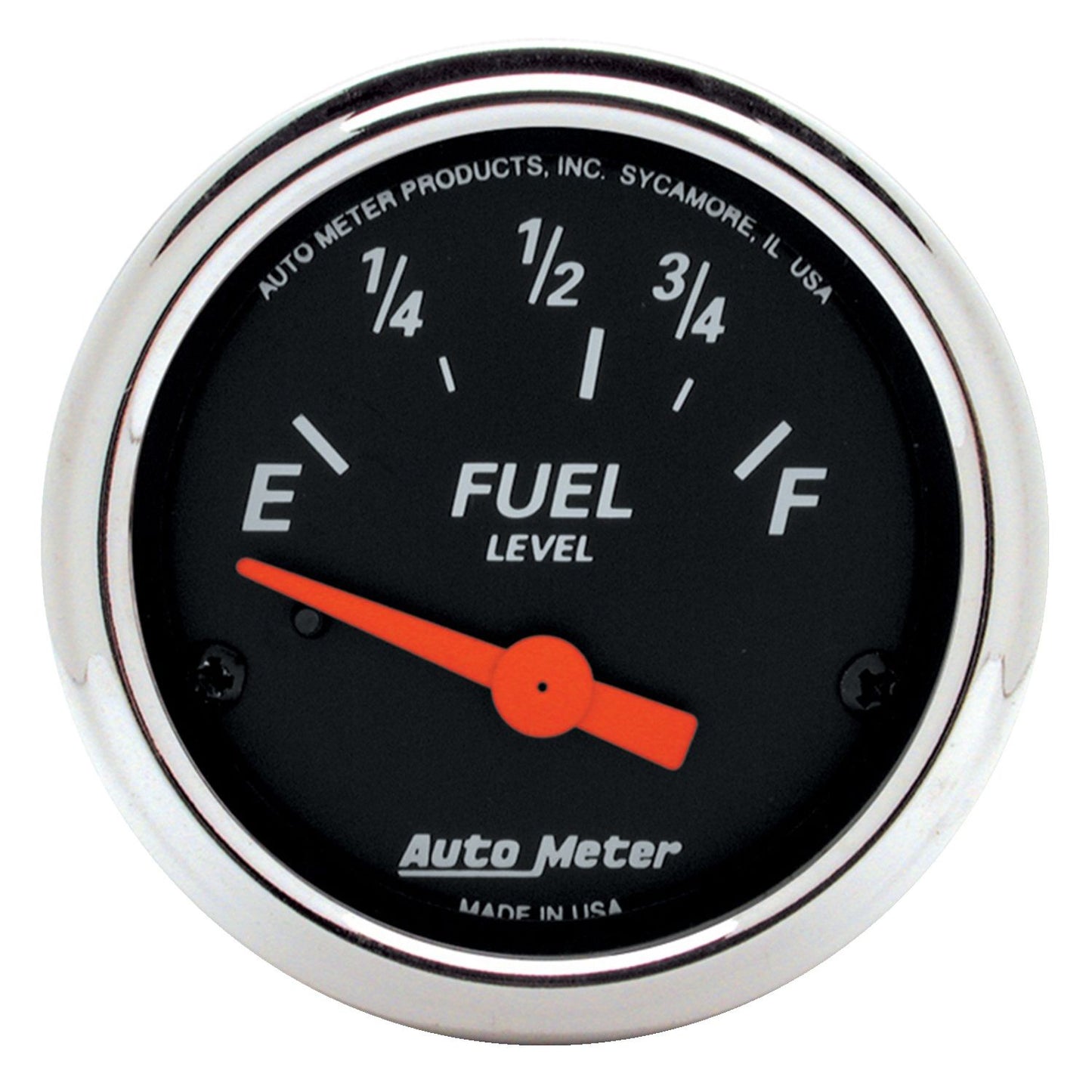 Designer Black Series Fuel Level Gauge Chrome Bezel 2-1/16", Short Sweep Electric, Ford, 73 ohms Empty/8-12 ohms Full