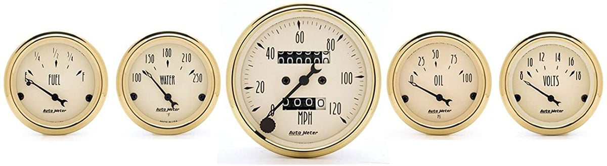 Golden Oldies Series 5-Gauge Kit  Mechanical Speedometer, Fuel Level, Water Temperature, Oil Pressure, Voltmeter