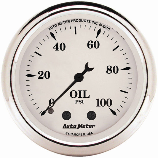 Old Tyme White Oil Pressure Gauge
2-1/16", Full Sweep Mechanical, 0-100 psi