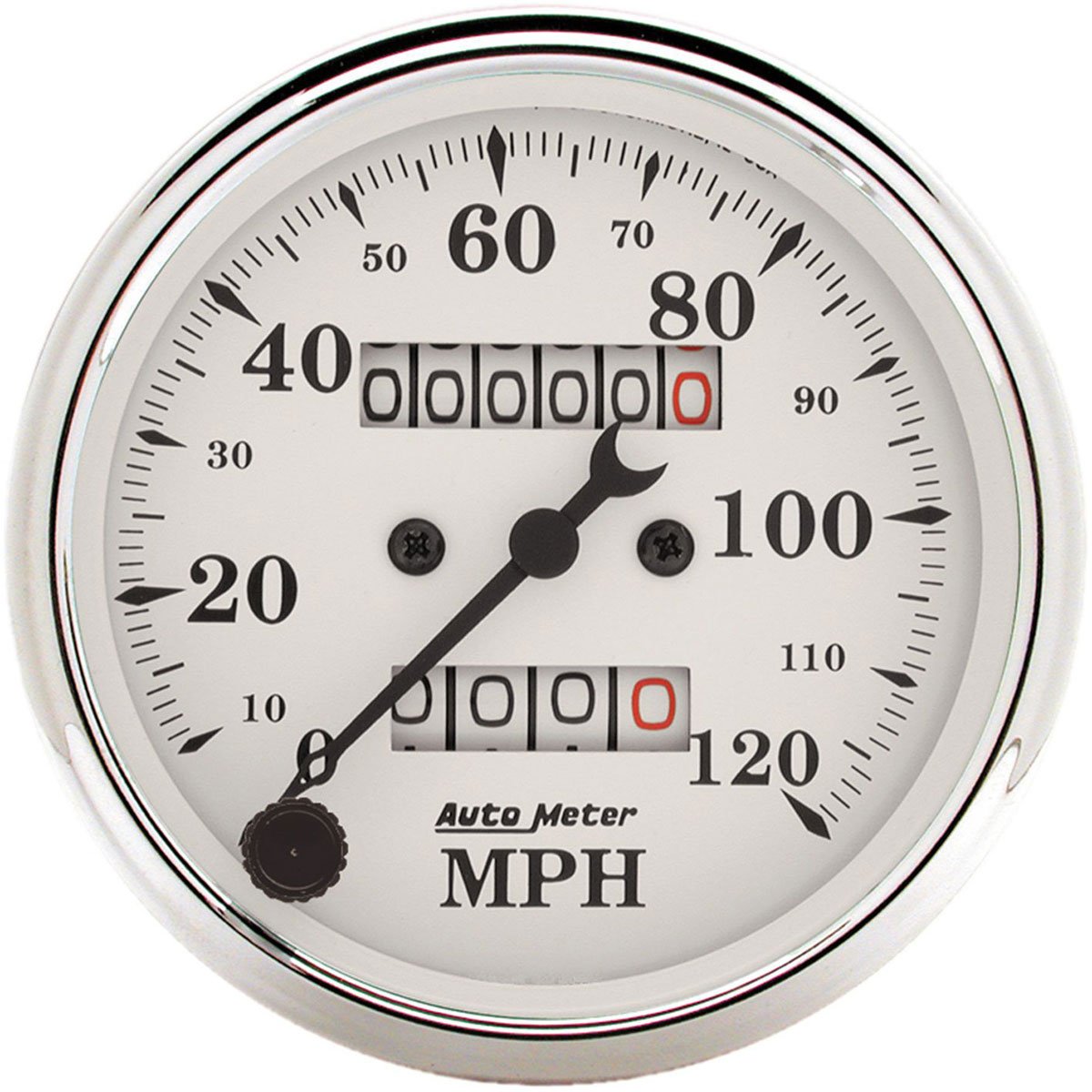 Old Tyme White Speedometer  3-1/8", In-Dash, Mechanical, 0-120 mph