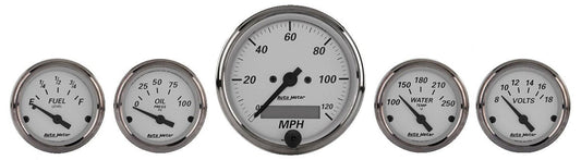 American Platinum Series 5-Gauge Kit
Electric Speedometer, Fuel Level, Water Temperature, Oil Pressure, Voltmeter