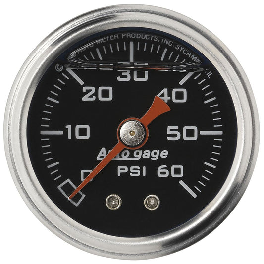 Auto gage Series Fuel Pressure Gauge  1-1/2", Full sweep Mechanical, Black Dial Face, 0-60 psi