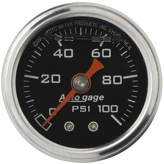 Auto gage Series Fuel Pressure Gauge  1-1/2", Full sweep Mechanical, Black Dial Face, 0-100 psi