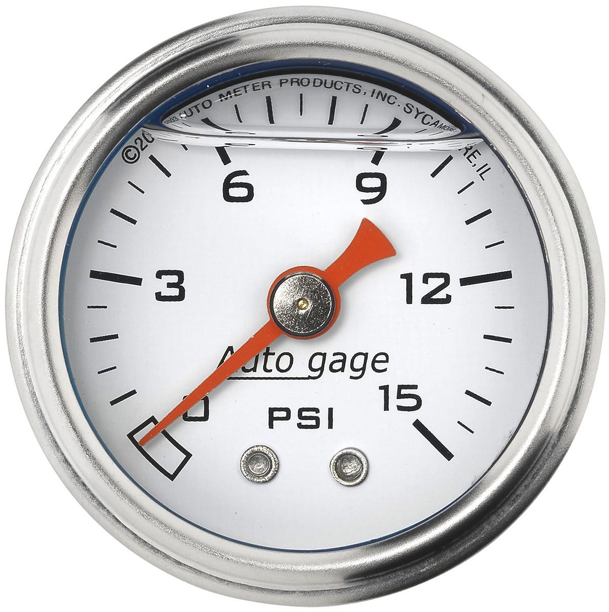 Auto gage Series Fuel Pressure Gauge  1-1/2", Full sweep Mechanical, White Dial Face, 0-15 psi