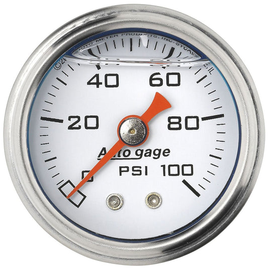 Auto gage Series Fuel Pressure Gauge  1-1/2", Full sweep Mechanical, White Dial Face, 0-100 psi