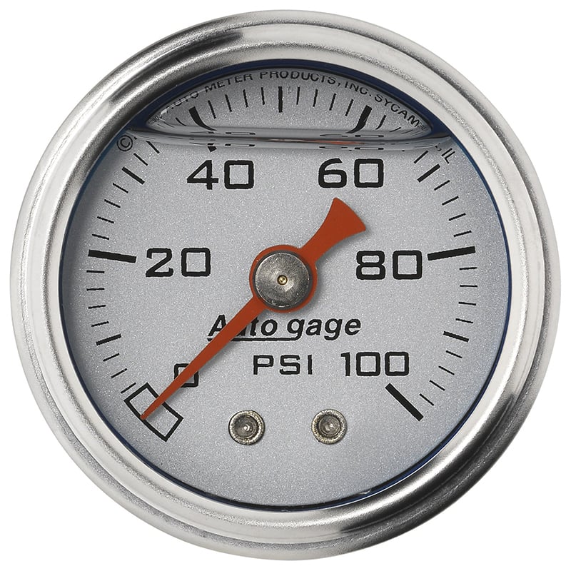 Auto gage Series Fuel Pressure Gauge  1-1/2", Full sweep Mechanical, Silver Dial Face, 0-100 psi